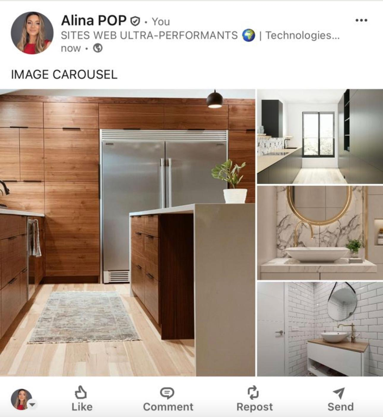 LinkedIn — Profil personnel & Page Entreprise — Texte + carrousel d'images + hashtags