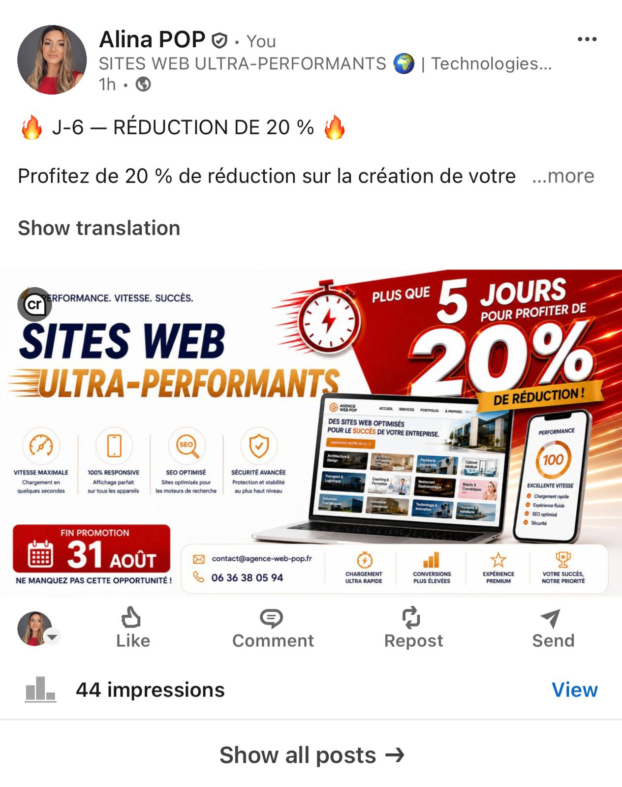 LinkedIn — Profil personnel & Page Entreprise — Texte + image + hashtags