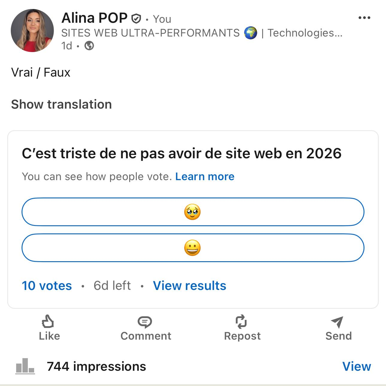 LinkedIn — Profil personnel & Page Entreprise — Sondages professionnels